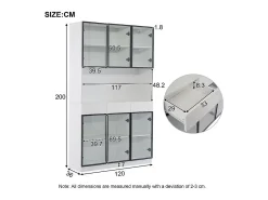 Vitrina de Pared - 6 Puertas Cristal + 3 Cajones - con LED RGB - Panel de Partículas 120x36x200cm