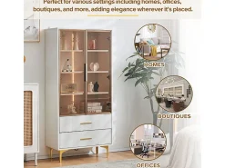Vitrina de Vidrio 150cm - con LED - 2 Puertas y 2 cajones - estantes móviles - 70x35x150cm