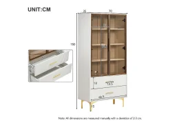 Vitrina de Vidrio 150cm - con LED - 2 Puertas y 2 cajones - estantes móviles - 70x35x150cm