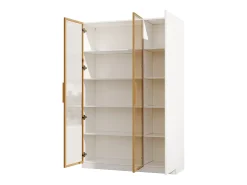 Vitrina de vidrio de 165 cm de alto - Iluminación LED - 3 puertas - Estantes ajustables - MDF + Paneles de partículas - Blanco