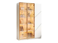 Vitrina de vidrio de 165 cm de alto - Iluminación LED - 3 puertas - Estantes ajustables - MDF + Paneles de partículas - Blanco