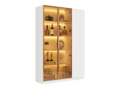 Vitrina de vidrio de 165 cm de alto - Iluminación LED - 3 puertas - Estantes ajustables - MDF + Paneles de partículas - Blanco