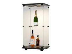 Vitrina de vidrio de doble capa con puerta, estantería independiente para sala de estar, dormitorio, oficina, 40,4 x 36,5 x 86,2 cm, color negro