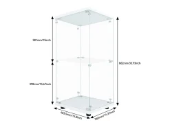Vitrina de vidrio de doble capa con puerta, estantería independiente para sala de estar, dormitorio, oficina, 40,4 x 36,5 x 86,2 cm, color blanco