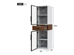 Vitrina de vidrio 40x40x200 cm - con iluminación LED - 2 puertas de vidrio y 1 cajón - MDF+vidrio - Blanco