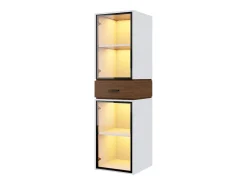 Vitrina de vidrio 40x40x200 cm - con iluminación LED - 2 puertas de vidrio y 1 cajón - MDF+vidrio - Blanco
