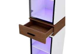 Vitrina de vidrio 40x40x200 cm - con iluminación LED - 2 puertas de vidrio y 1 cajón - MDF+vidrio - Blanco
