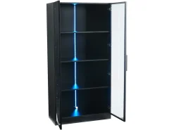 Vitrina de vidrio 80x40x160 cm - con iluminación LED - con estantes móviles - con 2 puertas - negra