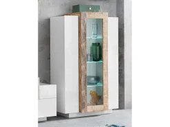 Vitrina diseño blanco brillante y madera para salón Corona