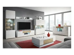 Vitrina diseño colección OHIO modelo alto. Color blanco y acabado efecto roble.