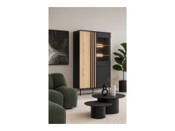 Vitrina diseño IZO – 2 puertas – Negro ónix & Roble claro – 110x195x40 cm