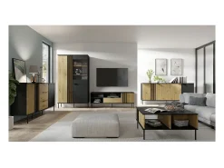 Vitrina diseño IZO – 2 puertas – Negro ónix & Roble claro – 110x195x40 cm