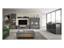 Vitrina doble puerta colección OHIO. Color gris antracita y roble. LED incluidos.