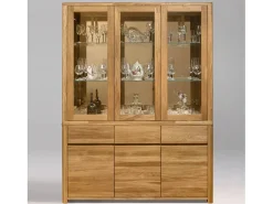 Vitrina Eliza de 3 puertas de roble macizo 145 cm