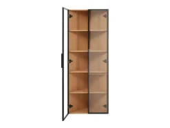 Vitrina esquinera con puerta - 62 x 35 x 160 cm - con LED y vidrio templado - MDF - luz natural