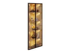 Vitrina esquinera con puerta - 62 x 35 x 160 cm - con LED y vidrio templado - MDF - luz natural
