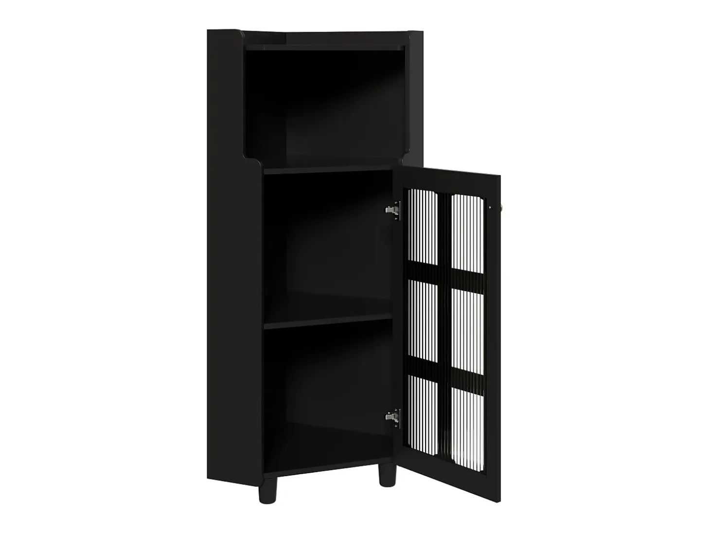 Vitrina esquinera negra - Con iluminación LED y 2 puertas de cristal