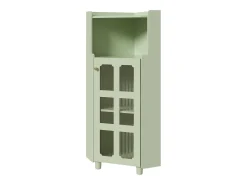 Vitrina esquinera verde con iluminación LED y 2 puertas de cristal - Madera MDF