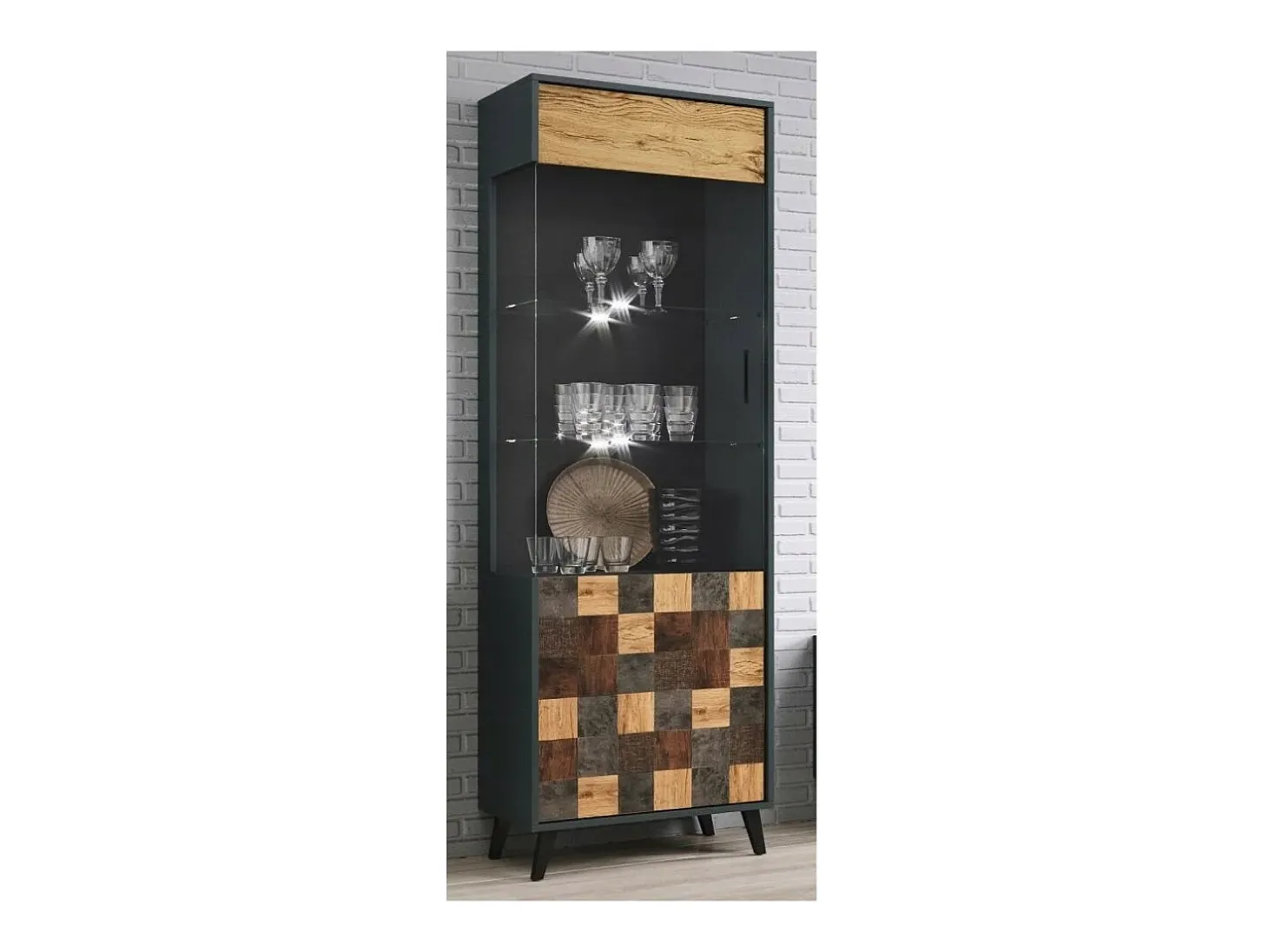 Vitrina estilo madera gris y patchwork 192 cm Parche
