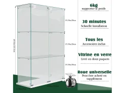 Vitrina exenta de cristal blanco con iluminación LED activada por toque, 3 estantes y 2 puertas.