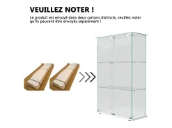 Vitrina exenta de cristal blanco con iluminación LED activada por toque, 3 estantes y 2 puertas.