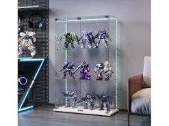 Vitrina exenta de cristal - Vitrina exenta con iluminación LED - 3 estantes - 2 puertas con cerradura - blanca