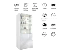 Vitrina Granada, Armario Vitrina Made in Germany con Puerta de Cristal e Inserto de Cristal, blanco mate/blanco mate (50 x 122,5 x 34,5 cm)