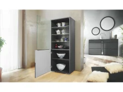 Vitrina Granada de Vladon, Armario Vitrina Made in Germany con Puerta de Cristal e Inserto de Cristal, antracita mate/mezclilla mate (50 x 122,5 x 34,5 cm)
