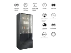 Vitrina Granada de Vladon, Armario Vitrina Made in Germany con Puerta de Cristal e Inserto de Cristal, antracita mate/negro mate (50 x 122,5 x 34,5 cm)
