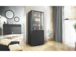 Vitrina Granada de Vladon, Armario Vitrina Made in Germany con Puerta de Cristal e Inserto de Cristal, antracita mate/negro mate (50 x 122,5 x 34,5 cm)