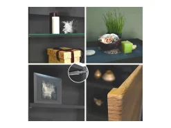 Vitrina Granada de Vladon, Armario Vitrina Made in Germany con Puerta de Cristal e Inserto de Cristal, antracita mate/negro mate (50 x 122,5 x 34,5 cm)