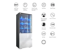 Vitrina Granada de Vladon, Armario Vitrina Made in Germany con Puerta de Cristal e Inserto de Cristal incl. LED, antracita mate/blanco mate (50 x 122,5 x 34,5 cm)