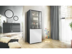 Vitrina Granada de Vladon, Armario Vitrina Made in Germany con Puerta de Cristal e Inserto de Cristal, antracita mate/blanco mate (50 x 122,5 x 34,5 cm)