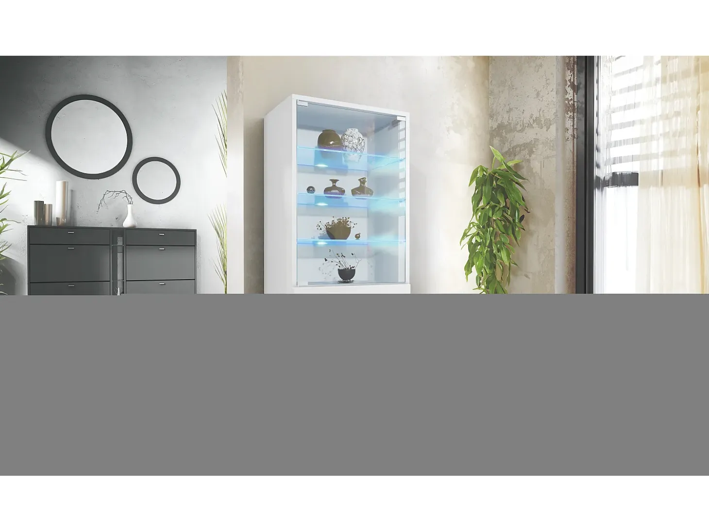 Vitrina Granada de Vladon, Armario Vitrina Made in Germany con Puerta de Cristal e Inserto de Cristal incl. LED, blanco mate/blanco mate (50 x 122,5 x 34,5 cm)