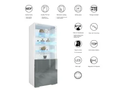 Vitrina Granada de Vladon, Armario Vitrina Made in Germany con Puerta de Cristal e Inserto de Cristal incl. LED, blanco mate/mezclilla mate (50 x 122,5 x 34,5 cm)