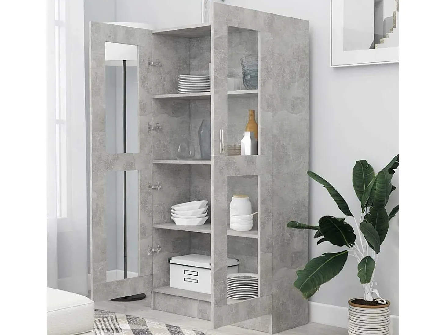 Vitrina gris hormigón 82,5x30,5x150 cm Madera de ingeniería