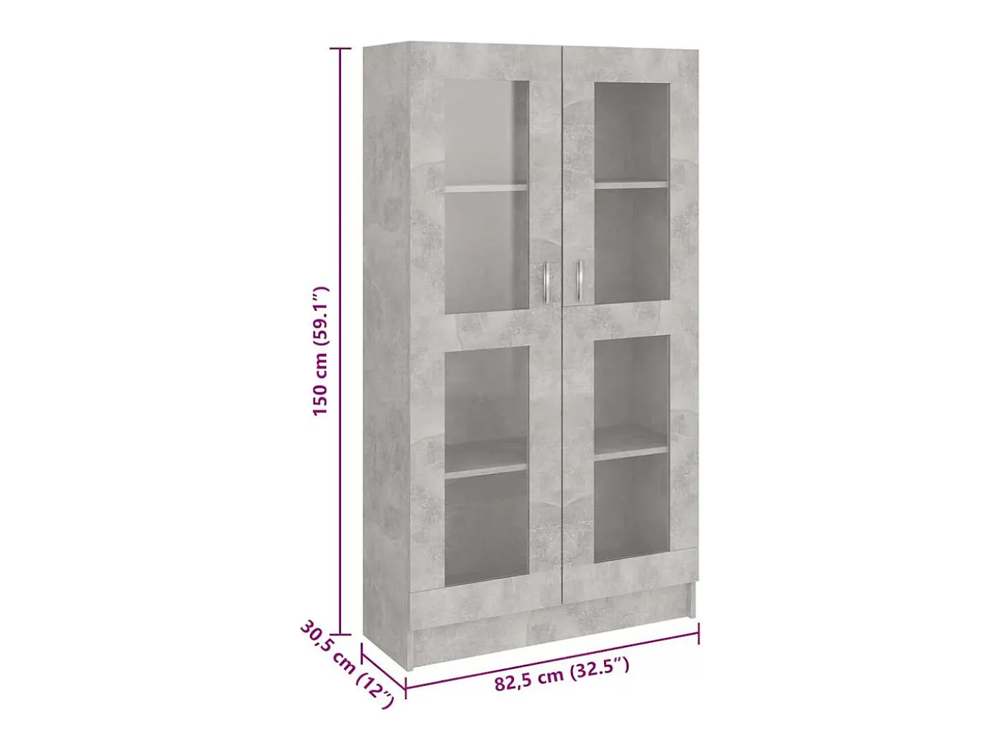 Vitrina gris hormigón 82,5x30,5x150 cm Madera de ingeniería