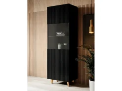 Vitrina Gustave de 2 nichos de diseño estriado en negro mate