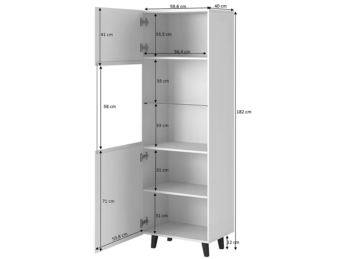 Vitrina Gustave de 2 nichos de diseño estriado en negro mate