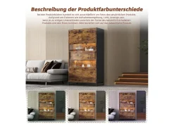 Vitrina independiente - 80 x 40 x 138 cm - con LEDs + 2 cajones + 2 puertas - MDF - natural