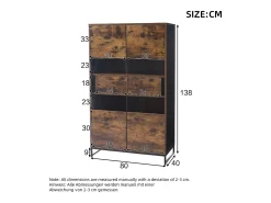 Vitrina independiente - 80 x 40 x 138 cm - con LEDs + 2 cajones + 2 puertas - MDF - natural