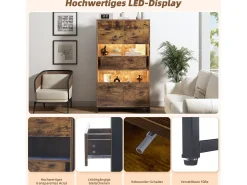 Vitrina independiente - 80 x 40 x 138 cm - con LEDs + 2 cajones + 2 puertas - MDF - natural