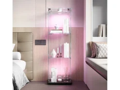 Vitrina individual abierta de tres capas + placa inferior negra con acabado claro