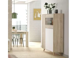 Vitrina Kikua 3 puertas roble canadian y blanco artik 142x77x33 cm