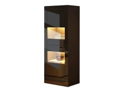 Vitrina lacada brillante 61x42x162 cm - con iluminación LED - 2 puertas - Estantes de vidrio ajustables - Negro