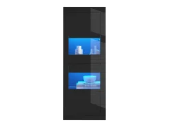 Vitrina lacada brillante 61x42x162 cm - con iluminación LED - 2 puertas - Estantes de vidrio ajustables - Negro