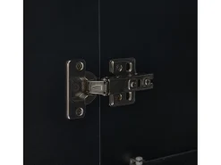 Vitrina lacada en negro con puertas de cristal, estante LED, 3 cajones, 60x35x180 cm