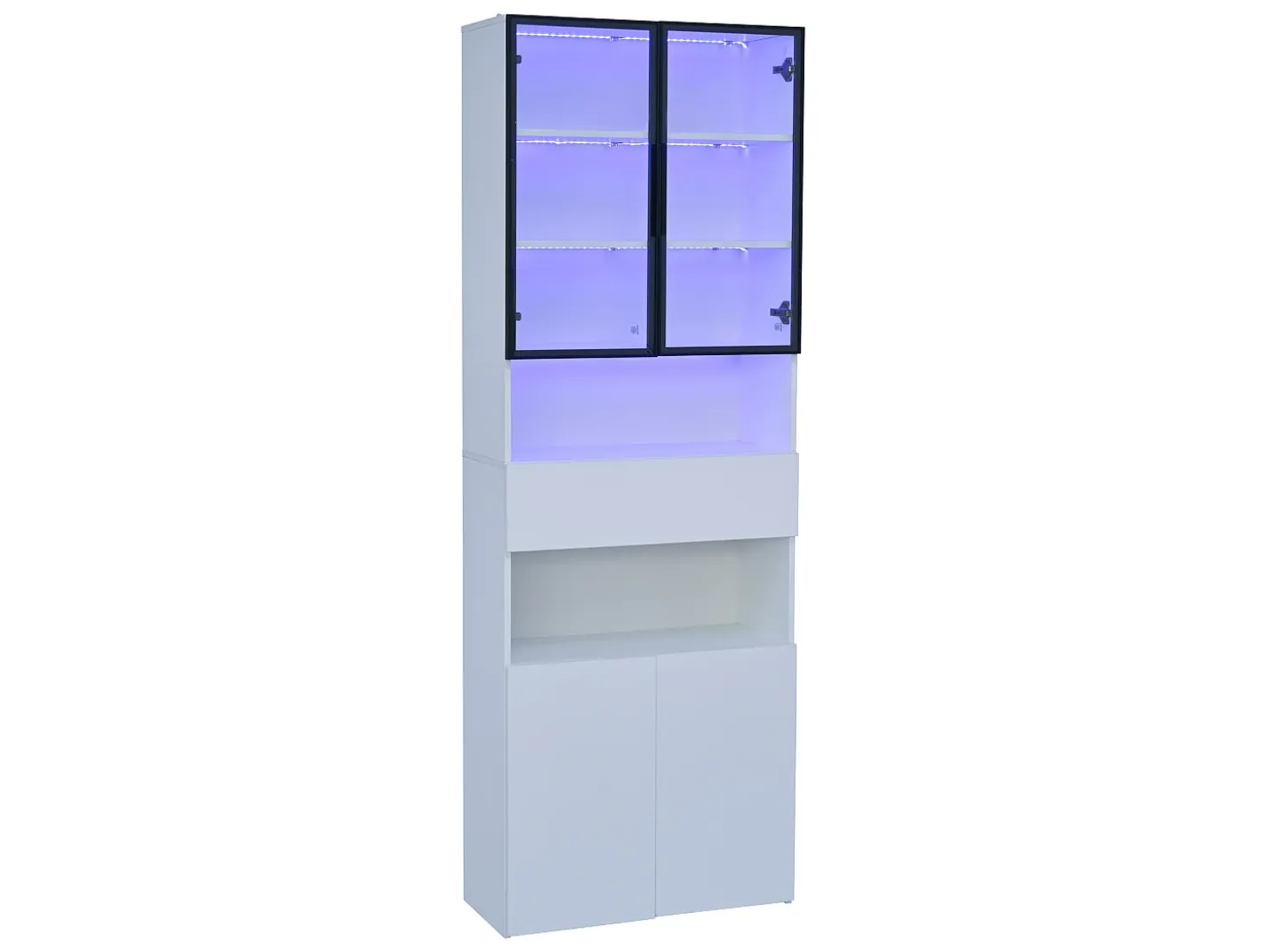 Vitrina LED blanca con 4 puertas y 1 cajón de almacenamiento - para salón y despacho