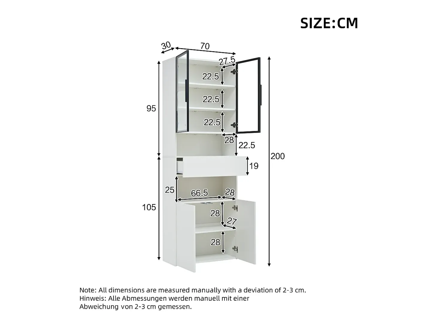 Vitrina LED blanca con 4 puertas y 1 cajón de almacenamiento - para salón y despacho