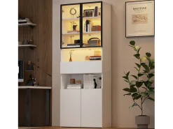 Vitrina LED blanca con 4 puertas y 1 cajón de almacenamiento - para salón y despacho
